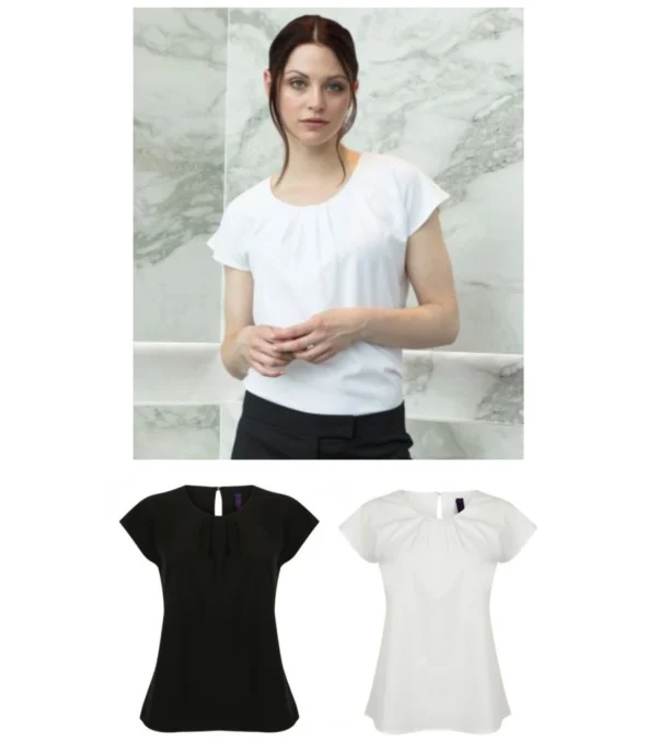 H597 Henbury Ladies Pleat Front Short Sleeve Shirt